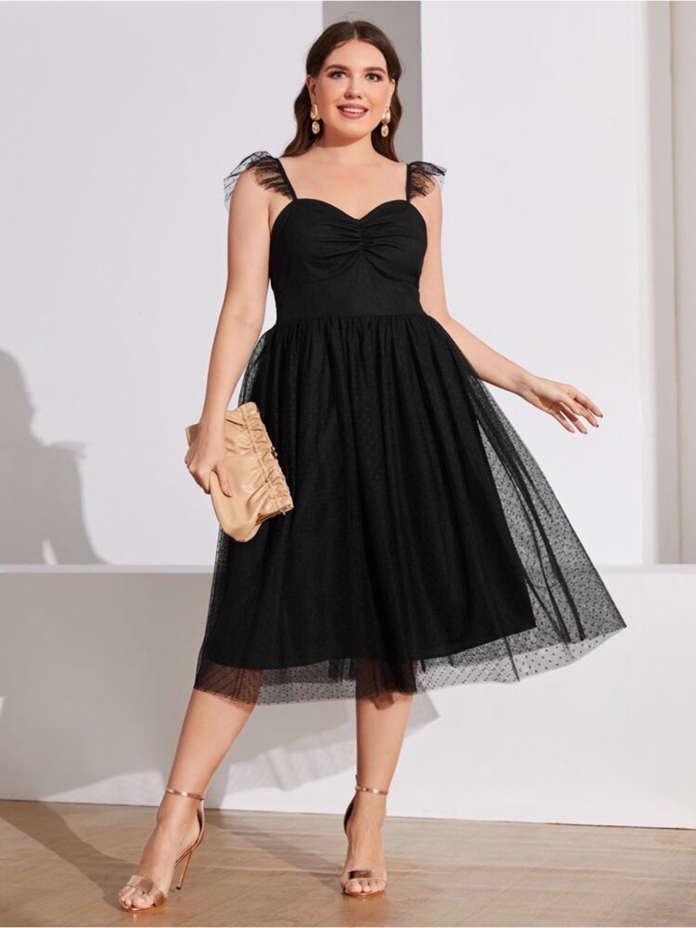 SHEIN Black Sweetheart Mesh Midi Dress